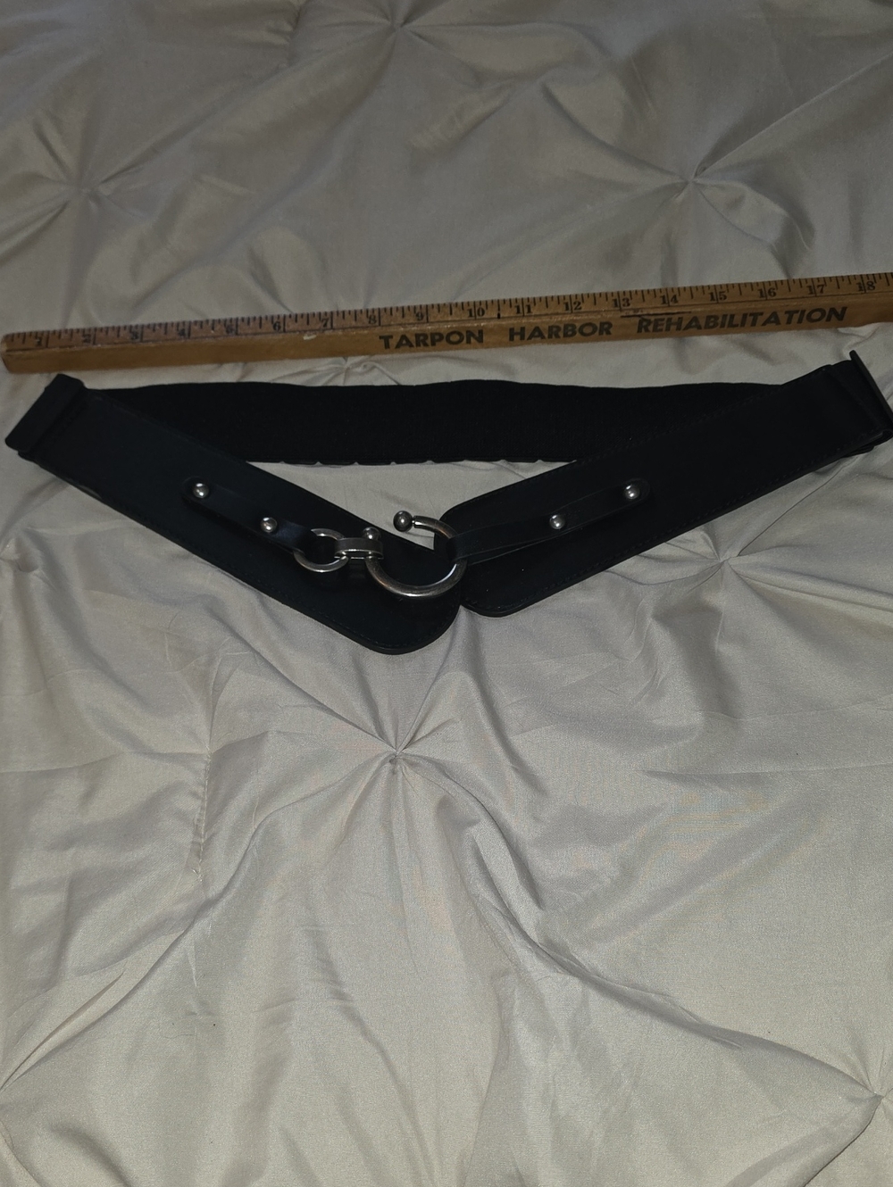 Stretch Black Waist Belt with Silver Ring Accent